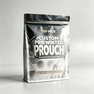 Pochette souple personnalisée OEM dorée métallisée à huit soudures latérales et fond plat pour l'emballage de poudre de substitut de repas et de protéines en poudre - Product Image 1