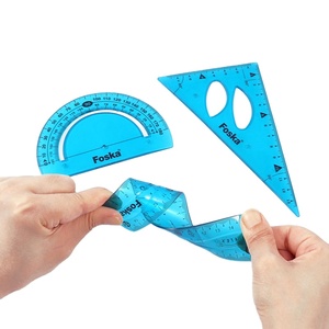 Fornitore all'ingrosso di articoli di cancelleria Foska, set di 3 goniometri geometrici in plastica flessibile, infrangibili, morbidi, con righelli a triangolo per la scuola - Product Image 1