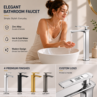 Robinet de lavabo à col de cygne en alliage de zinc chromé, mitigeur de lavabo à poser sur comptoir, monotrou, eau chaude et froide