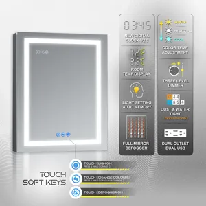 Armoire à <span class=keywords><strong>miroir</strong></span> LED commerciale avec boîtier en aluminium anodisé et indice <span class=keywords><strong>de</strong></span> protection IP44 - Product Image 2