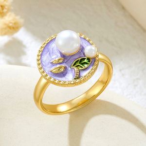 Anillo Vintage Elegant <b>Adjustable</b> Painted Drip Oil <b>Ring</b> Flower Enamel Pearl Opening <b>Ring</b> Flower Copper Micro Inlaid Enamel <b>Ring</b> - Product Image 3