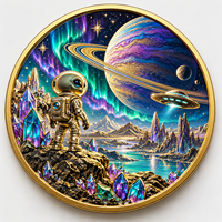 Ensemble de deux pièces commémoratives en cuivre pur de 1 oz, médailles 3D double face sur le thème de l'OVNI, de l'astronaute, de la planète Mars, collection et cadeau de science-fiction, artisanat métallique