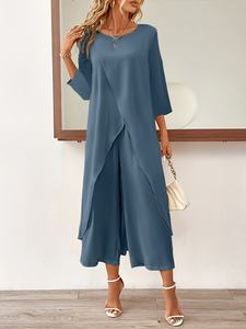 Ensemble deux pièces élégant et tendance pour femme : haut uni et pantalon court, ODM automne/printemps, anti-plis, manches courtes - Product Image 3