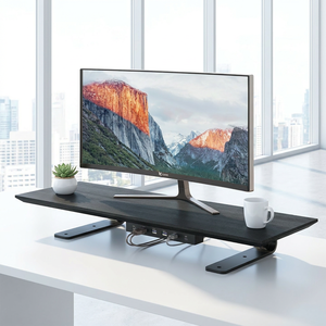 700mm Extra Wide Wood Monitor <strong>Riser</strong> 1-Tier Desk Stand, Under-Desk <strong>Keyboard</strong> Storage with Fast Charge &amp; Extension - Product Image 1
