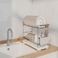Égouttoir à vaisselle minimaliste moderne en acier inoxydable à double couche, panier d'égouttage, rangement de cuisine, plateau de table