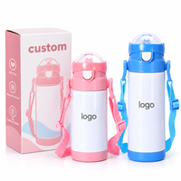 Bouteille d'eau isotherme sous vide en acier inoxydable 304 de 12/16 oz, personnalisable en gros, avec paille et cordon, pour enfants et école