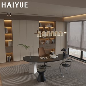 Escritorio HAIYUE Fácil de Ensamblar con Iluminación LED, Librero de Pared Completo, Librero Curvo Semiabierto para Estudio u Oficina en Casa - Product Image 1
