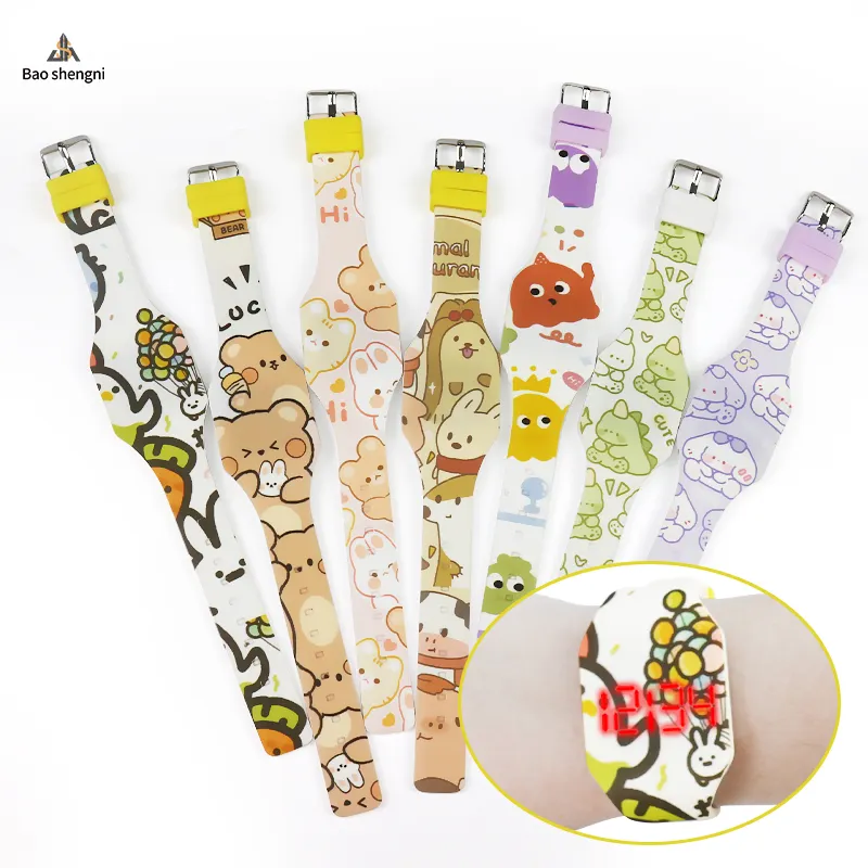 Reloj de pulsera digital LED de moda impresión en color relojes digitales para niños reloj personalizado cuadrado de silicona