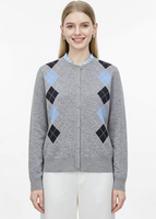 Cardigan en tricot à carreaux Argyle pour femme, ensemble deux pièces avec col à volants, manches longues, toucher doux comme du cachemire, veste en tricot style preppy pour femme