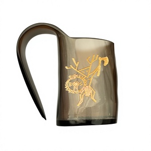 Handcrafted Buffalo Horn Beer <b>Mug</b> with <b>Gold</b> Deer Design Large Capacity Eco-Friendly Vintage Home Bar Decor - Product Image 4
