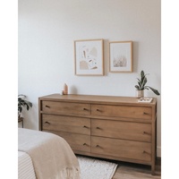 Commode contemporaine à 6 tiroirs en chêne massif vieilli, durable, faite à la main et écologique pour chambre à coucher