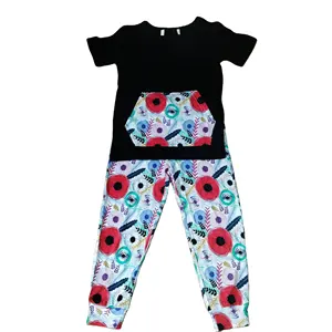 カスタムプリント半袖Tシャツトップスフローラルプリントパンツ赤ちゃん子供服セットスーツ2ピース0-6年