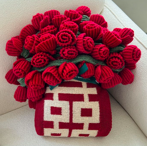 Nouveau mariage et fiançailles rouge Double bonheur Rose Bouquet sans décoloration couverture tricotée châles couverture couverture - Product Image 1