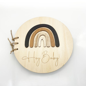 Baby Baptism Symbol Message <b>Book</b> Rainbow Memory <b>Book</b> Wooden Booklet Baby Birthday Decorations - Product Image 1