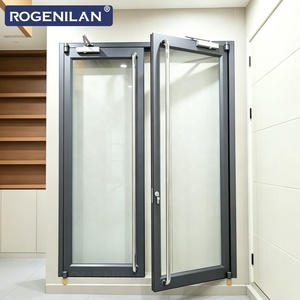 Porte extérieure en aluminium à double vitrage anti-ouragan Rogenilan, porte à battants à rupture de pont thermique pour maisons - Product Image 1