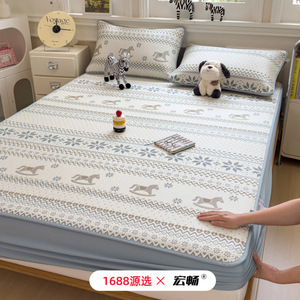 Cooling Ice <b>Silk</b> Mat Set 1.2m 1.5m 1.8m Rectangle Cartoon Pet Jacquard Thickened Soft For Dormitory Bedding - Product Image 2