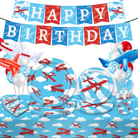 Vaisselle de fête sur le thème de l'avion de dessin animé, ensemble de fournitures pour fête d'anniversaire d'enfants, assiettes en papier jetables, couverts, gobelets, serviettes