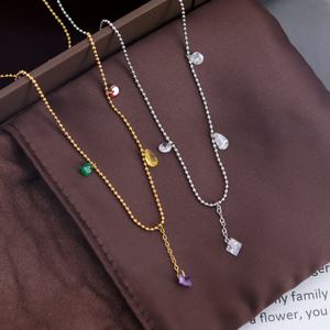 สร้อยคอพู่เพชรหลากสี สร้อยลูกปัดเพชรขาว เครื่องประดับอเนกประสงค์สำหรับฤดูร้อน ชุบทอง 18K สร้อยสแตนเลสแฟชั่น - Product Image 1
