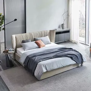 킹 사이즈 대부분의 현대 최고 곡물 가죽 침대 침실 가구 더블 침대 현대 럭셔리 나무 침대