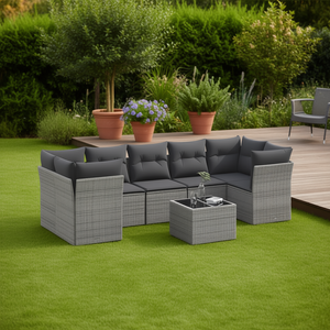 Ensemble de canapés de jardin modulaires en rotin gris, 6 places, mobilier d'extérieur, design contemporain - Product Image 2