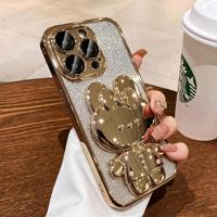 Coque de téléphone mignonne KT Cartoon avec paillettes dégradées électroplaquées pour iPhone 16 15 14 13 17 Pro MAX, protection intégrale