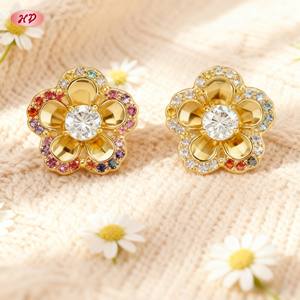 हेंगडियन विंटेज गहने रंगीन या एक ज़िरकॉन फूल स्टड इयररिंग्स पीतल 18k सोना प्लेटेड यूनिसेक्स थोक फैशन गहने पार्टी - Product Image 3