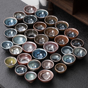 ชุดถ้วยชาเซรามิก Jianyang Jianzhan ลายหยดน้ำมันเคลือบสีแบบใหม่สไตล์จีนโบราณ ทำจากแร่ดิบเหล็ก สำหรับชงชาแบบกังฟู - Product Image 1