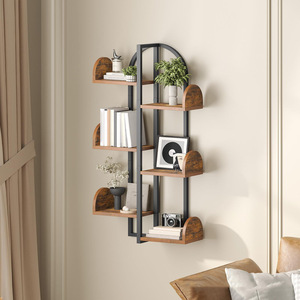<b>Wall</b> Mounted Shelf 6 Tier Wooden Storage Rack Multifunctional <b>Display</b> Organizer For Books And Decorative Items - Product Image 4