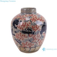 RZTL09-A-B-C-D Bleu et blanc émaillé Rouge fendu Lion Poisson Dragon Qilin motif Céramique melon pot plat