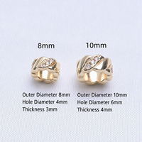 Lot de 20 perles anneaux à grand trou en laiton plaqué or 14K micro-pavé CZ pour la fabrication de bijoux DIY (bracelets, colliers)