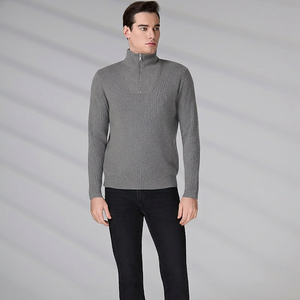 Pull en laine à manches longues, couleur unie, style automne, coupe classique, col zippé côtelé pour homme - Product Image 6