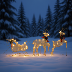 Decoración Navideña de Reno y Trineo con Luces LED Doradas, Uso Interior y Exterior, Estilo Tradicional, 60 Luces, Modelo D0100HXDE52 - Product Image 2