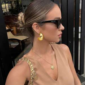 Pendientes colgantes de lujo de doble capa con diseño geométrico minimalista y piedra natural recortada para mujer - Product Image 1