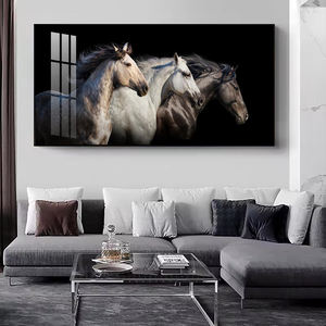 Zeven Lopende Paardendieren Artistieke Canvas Print Moderne Muur Foto Kristallen Porselein Diamant Custom Glas Goud Paard Schilderij - Product Image 5