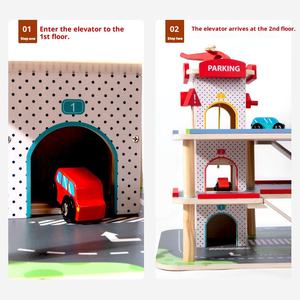 3-stöckige Holz-Parkgarage mit Rutsche Flugzeug-Lift Bausatz Umweltfreundlich Ungiftig Rollenspiel Stadt-Transport-Set für Kinder - Product Image 3