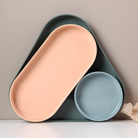 Petit triangle/rond/rectangle personnalisé bon marché de couleur unie mélamine vente en gros d'assiettes à dessert plateaux ensemble de 3 pièces prêtes à expédier