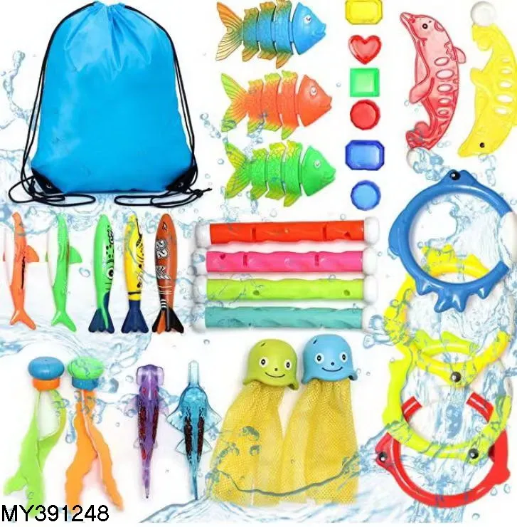 31pcs 수중 물고기 다이빙 링 플라스틱 상어 어뢰 장난감 여름 물 게임 수영 아이들을위한 수영장 다이빙 장난감