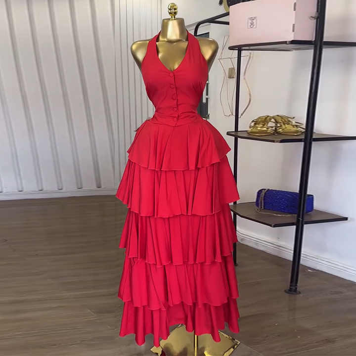 chinese dress ladies Gorgeous Frill Layered Gown Long Prom Dress With Ruffles Slit Evening –  SELINADRESS