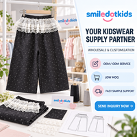 Pantalons larges pour enfants Smiledotkids, gris foncé, imprimé floral, taille à volants en dentelle, OEM ODM, vêtements pour tout-petits en gros