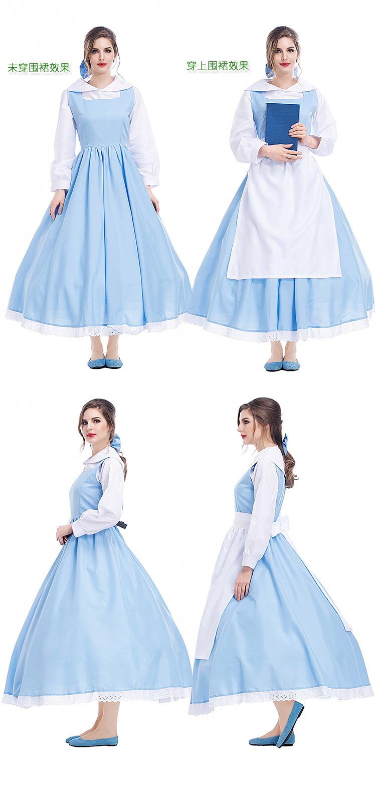 blue dress white apron costume The Maid Gown Apron Dress Outfit Cosplay Costume