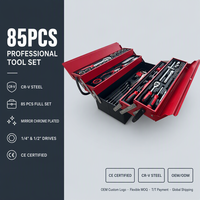 Jeu de clés à cliquet en acier CrV 85 pièces, douilles métriques et SAE, cliquet à dégagement rapide, coffret d'outils, réparation automobile et moto