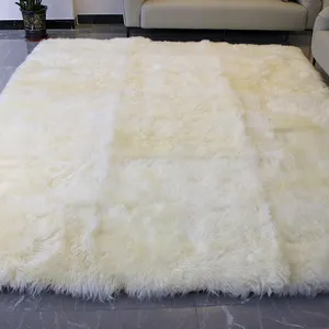 Manta de piel de oveja mullida de pelo largo hecha a mano personalizada alfombra de piel de oveja genuina de marfil grande