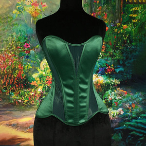 Corset romantique sans bretelles en satin et maille, avec décolleté en V profond, baleiné, pour sculpter la taille, idéal pour mariages, mariées, style bohème et studio. - Product Image 5