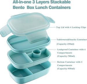 Hộp Cơm Trưa Bento có thể xếp chồng 3 lớp cho người lớn và trẻ em Hộp nhựa chống rò rỉ với bộ dụng cụ tích hợp - Product Image 5