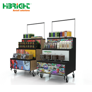 Mobile Tiered Display Stand Folding Merchandising Rack with Wheels and Graphic Panels for Supermarket Promotion - Product Image 5