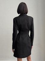 Robe Mini Chic à Col en V et Manches Longues, Double Boutonnage, Style Blazer Sexy, Coupe Ajustée, Élégante pour le Bureau et les Soirées Formelles, pour Femme