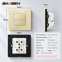 BAOBEN86 Type Interrupteur mural multifonctionnel USB+C avec anneau LED réinitialisable en verre trempé doré
