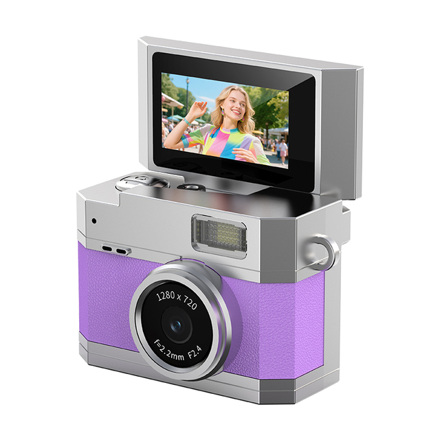 4K HD Retro CCD Style Digital Camera 48MP 2.4-Inch Rotating Screen 8X Zoom Electronic Anti-Shake Compact for Smile Capture
