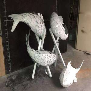 Statue d'animal en métal poli, sculpture de poisson en acier inoxydable pour décoration extérieure - Product Image 6
