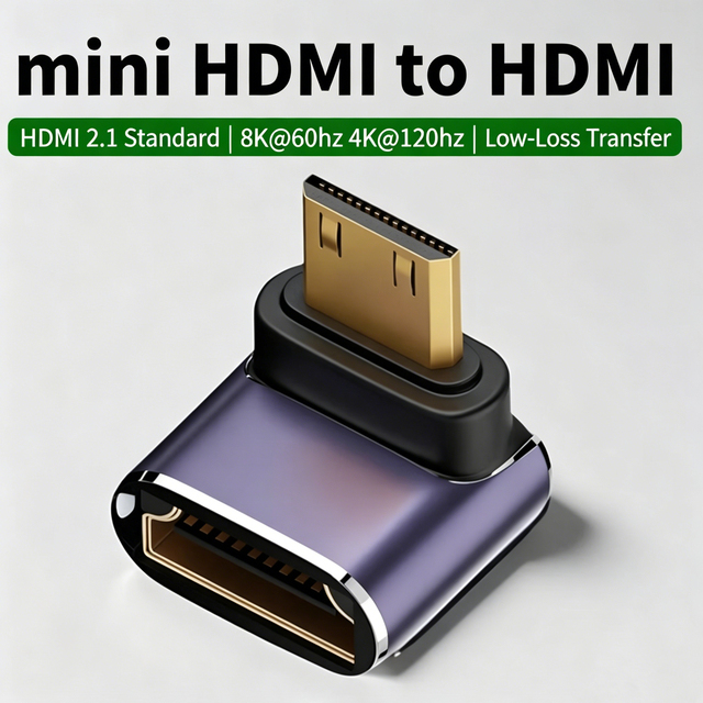 8K 60Hz HDMI 2.1 Adapter Gold Plated Right Angle Aluminum Connector with Keychain for Camera Laptop Monitor TV Projector
